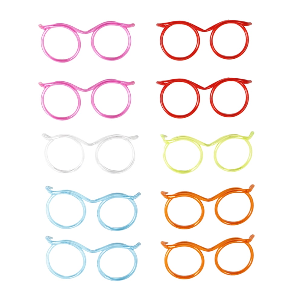 10pcs Disposable Straw Funny Straw Eyeglasses Shaped Straw for Birthday Party