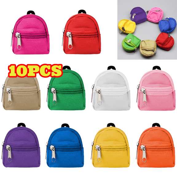 10pcs Doll Backpack, Mini Doll Zipper Backpack, Cute Dollhouse Accessory for Daily Supplies
