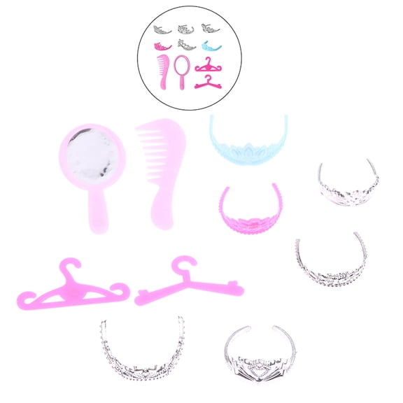 10pcs Dollhouse Electroplated Crown Necklace Earstuds Bracelets Earrings Pendant Pack Accessories Dressing Princess Doll Toy