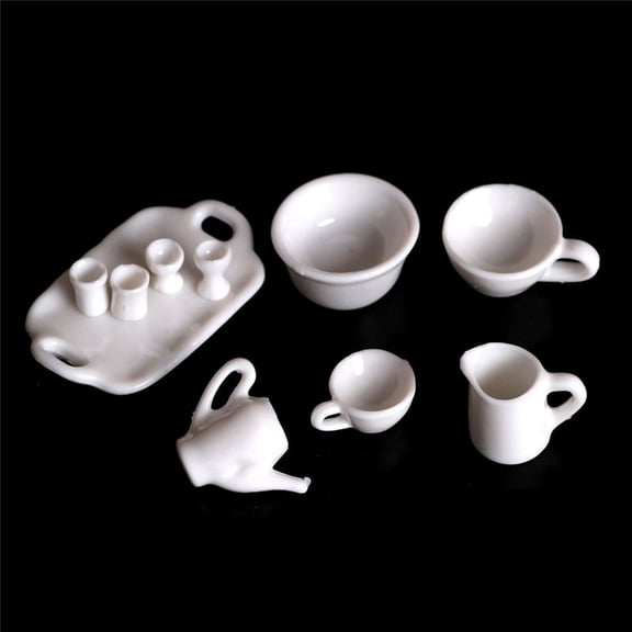 10pcs Dollhouse Miniature Dining Ware Tea Set Dish Cup Plate