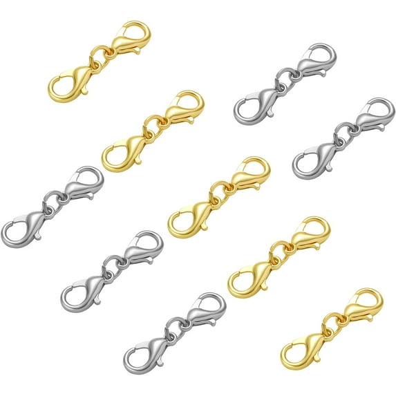 10pcs Double Lobster Clasp Extenders, Stainless Steel 2.5cm Jewelry Lobster Clasp Double Claw Connector for Necklace Bracelet Jewelry Making (Gold, Silver)