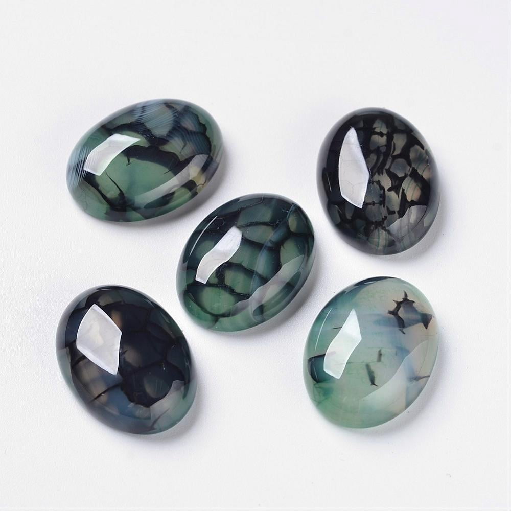 10pcs Dragon Veins Cabochons Flat Back Oval Dyed Dark Cyan 40x30x7mm