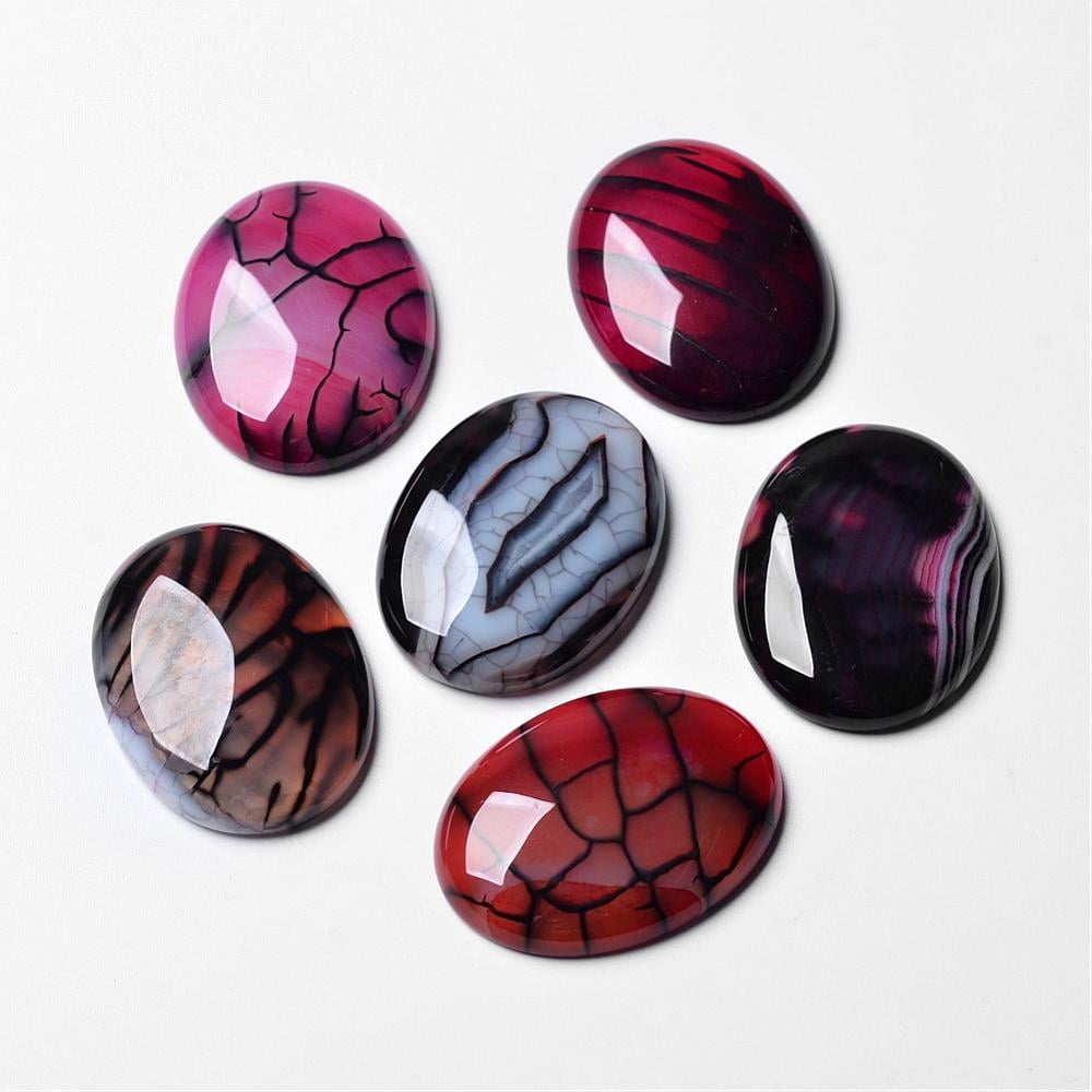 10pcs Dragon Veins Cabochons Flat Back Oval Dyed Deep Pink 40x30x7mm