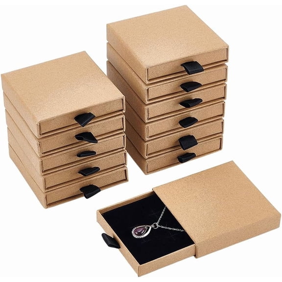10pcs Drawer Cardboard Jewelry Boxes Kraft Jewelry Gift Boxes Jewelry Box for Women for Ring Earrings Bracelets Necklaces Jewelry Gift 3.15x3.17x0.73 Inch Beige DIY