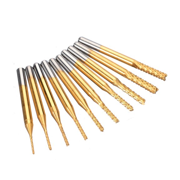 10pcs Drill Bits CNC End Mill Tool Set Woodworking Engraving Cutter for Power Tools 0.8 to 3.175mm
