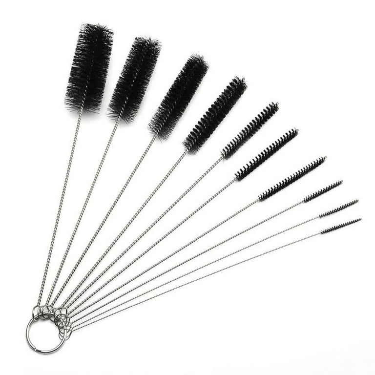 TSV 10-Pack Bottle Cleaning Brush Set Nylon Tube Pipe Washing Cleaner Straw Tool Kit (Black)