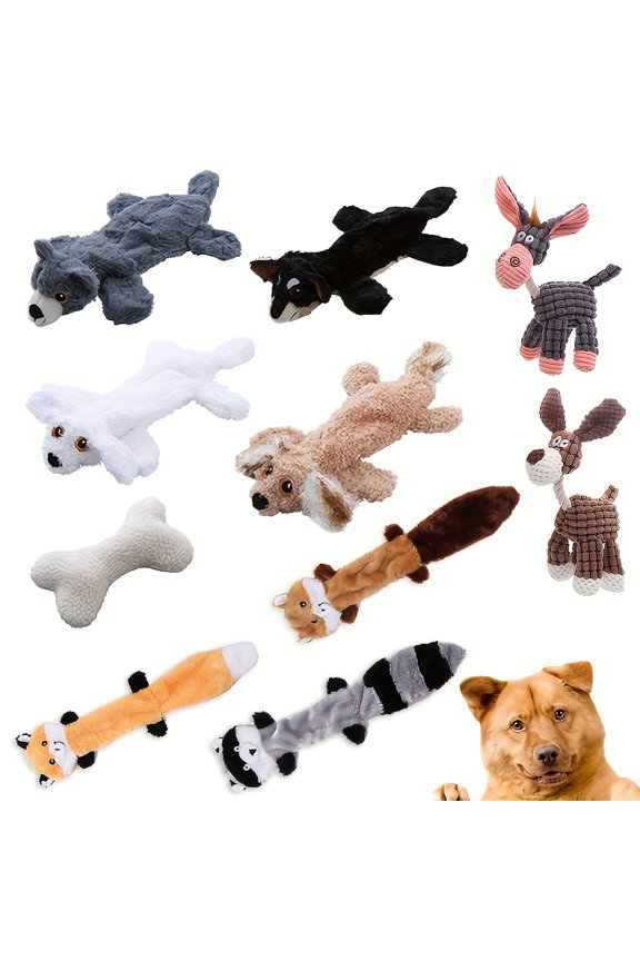 10pcs Durable Crinkle Squeaky Pet Toys - Plush Stuffless Toys for Small, Medium, Large Dogs, Teething-Friendly for Aggressive Chewers, Stimulating Puppy Toys for Boredom, Interactive Play, And Mental