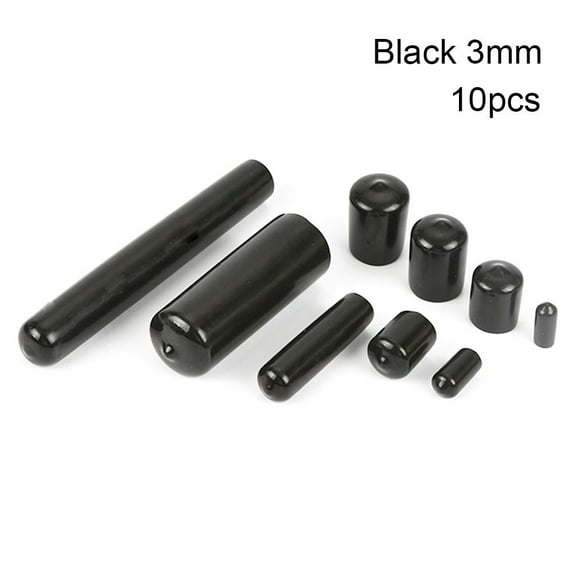 10pcs Durable Soft Cover Protective Lid Rubber Cap Stopper Plug Nut Seal Sleeve Thread Protection 10PCS BLACK 3MM