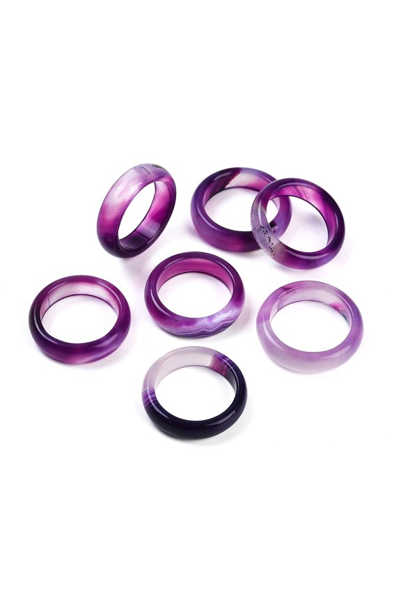 10pcs Dyed & Heated Natural Striped Agate/Banded Agate Finger Rings for Women Purple 5.5mm Inner Diameter: 17~17.5mm