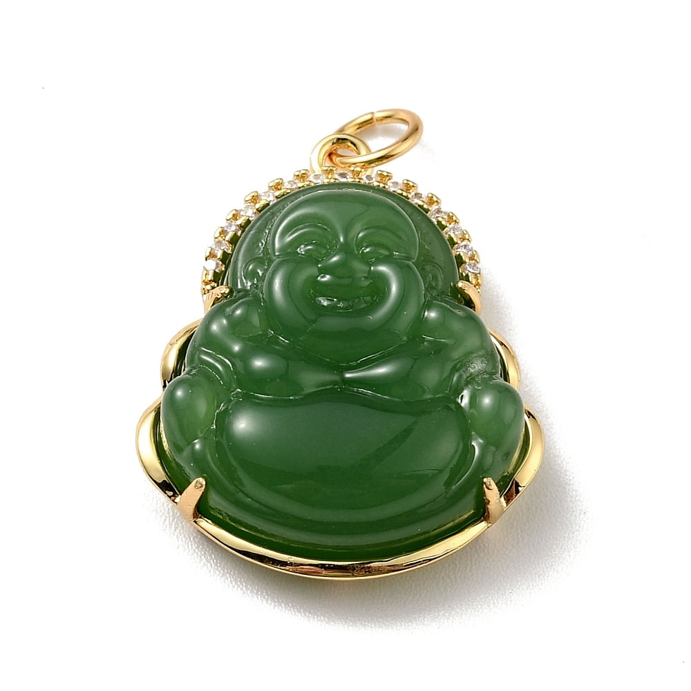 10pcs Dyed Pendants with Rack Plating golden Brass Findings and Jump Ring Laughing Buddha Cadmium Free & Nickel Free & Lead Free Green 24x19x7.5mm Jump Ring: 5x0.7mm Hole: 3.4mm