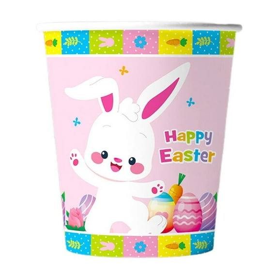 10pcs Easter Themed Party Paper Cups, Bunny Pattern Disposable Children's Tableware for Holiday Celebration and Drink