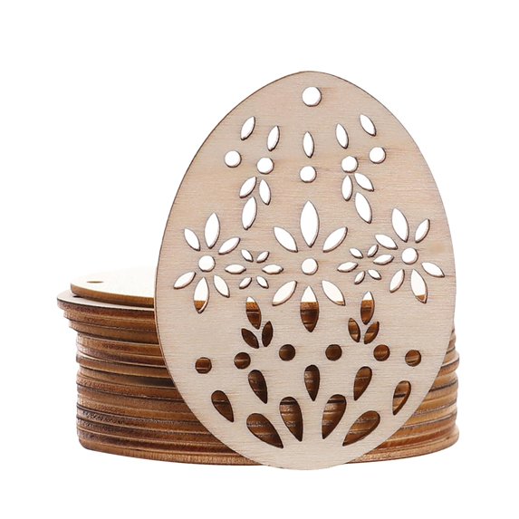 10pcs Easter Wooden Hanging Ornaments Unfinished Wood Slices Eggs Hollow Out, Easter Crafts for Kids DIY Easter Decorations Party Supplies Decor
