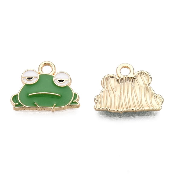 10pcs Eco-Friendly Zinc Alloy Pendants with Enamel Frog Cadmium Free & Nickel Free & Lead Free Golden Green 12.5x15.5x2mm Hole: 2mm