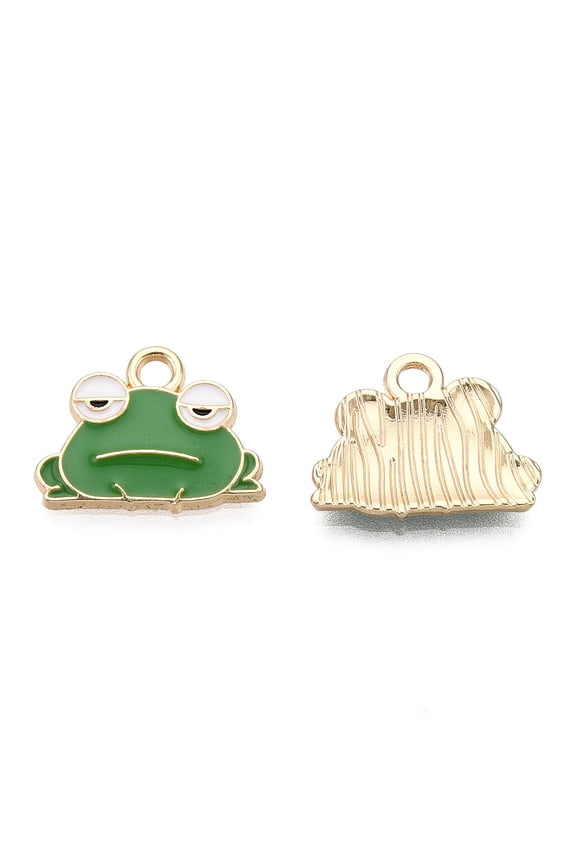 10pcs Eco-Friendly Zinc Alloy Pendants with Enamel Frog Cadmium Free & Nickel Free & Lead Free Golden Green 12.5x15.5x2mm Hole: 2mm