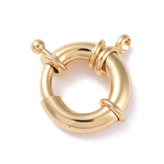 10pcs Eco-friendly Brass Spring Ring Clasps Cadmium Free & Lead Free Long-Lasting Plated Real 24K golden Plated 26x21.5x7.5mm Hole: 4mm Inner Diameter: 12mm