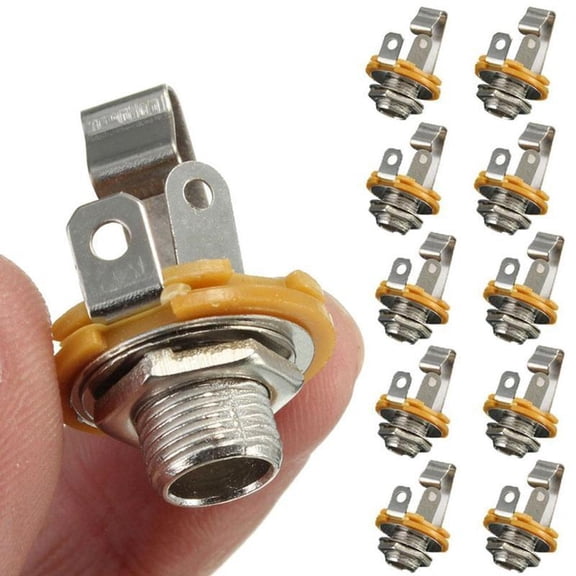 10pcs Electric Guitar Input Jacks, 1/4" Mono Jack Socket with Nut and Washer, Suitable for All Electric Guitars and Bass