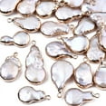 thumbnail image 1 of 10pcs Electroplate Natural Baroque Pearl Keshi Pearl Pendants Cultured Freshwater Pearl with Iron Findings Flat Round Golden 20~35x10~16x4~8mmmm Hole: 1.8mm, 1 of 4