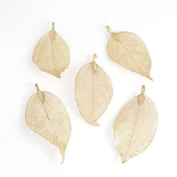 10pcs Electroplated Natural Leaf Big Pendants with Iron Findings Light golden Plated 50~80x20~35x1mm Hole: 3x6mm