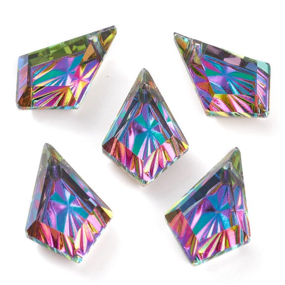 10pcs Embossed Glass Rhinestone Pendants Faceted Kite Volcano 19x12x5.5mm Hole: 1.2mm