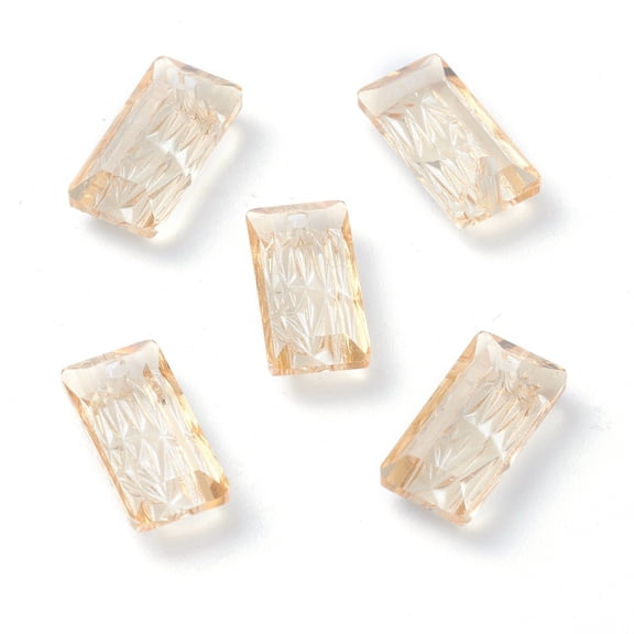 10pcs Embossed Glass Rhinestone Pendants Rectangle Faceted Golden Shadow 14x7x4.2mm Hole: 1.5mm for DIY making