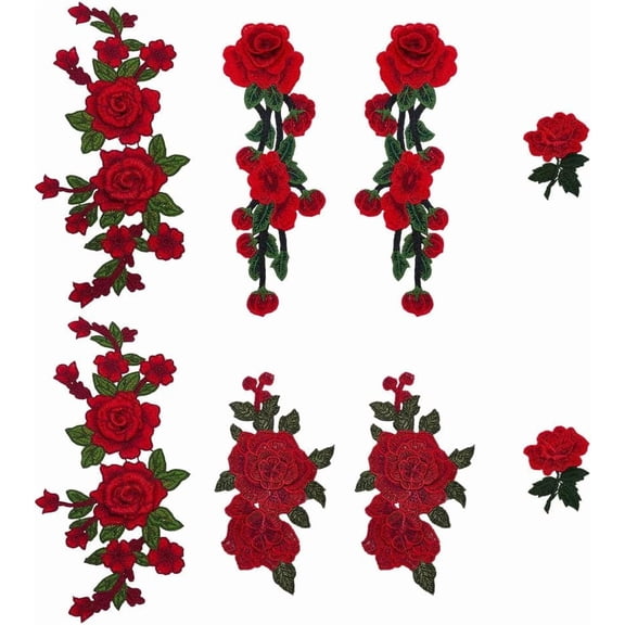 10pcs Embroidery Lace Flower Applique Sew On Patches Polyester Embroidery Retro Red Appliques Embellishments for DIY Repairing Clothes Costume Accessories for DIY T-Shirt Dress Jeans Hats