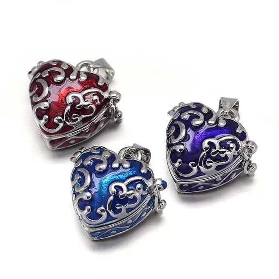 10pcs Enamel Heart Rack Plating Brass Prayer box Pendants Wish box Mixed color 19x20x11mm Hole: 5x3mm