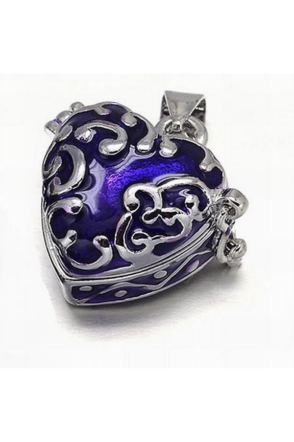 10pcs Enamel Heart Rack Plating Platinum Brass Prayer box Pendants Wish box Dark Slate Blue 19x20x11mm Hole: 5x3mm