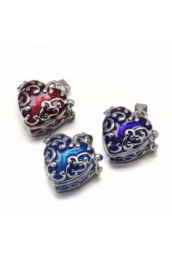 10pcs Enamel Heart Rack Plating Platinum Brass Prayer box Pendants Wish box Mixed color 19x20x11mm Hole: 5x3mm