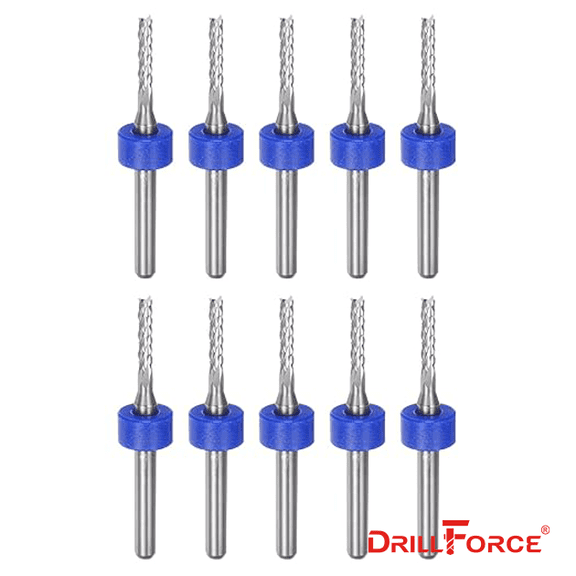 10pcs End Mill Bits 1.6mm Solid Carbide CNC Router Bits Engraving Cutter Tools for PCB Circuit Board Milling Machine Wood Carving, 1/8" Straight Shank