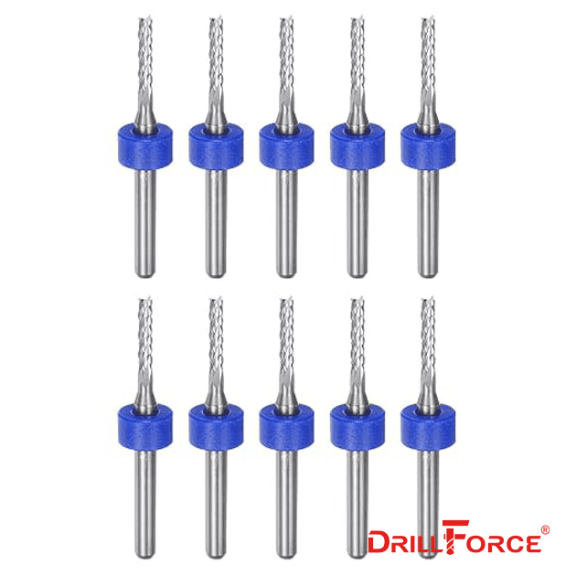 10pcs End Mill Bits 1.6mm Solid Carbide CNC Router Bits Engraving Cutter Tools for PCB Circuit Board Milling Machine Wood Carving, 1/8" Straight Shank
