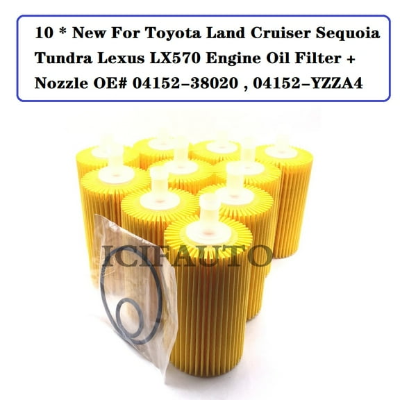 10pcs Engine Oil Filter & Nozzle Toyota Land Cruiser Sequoia Tundra Lexus LX570 OE# 04152-38020 04152-YZZA4