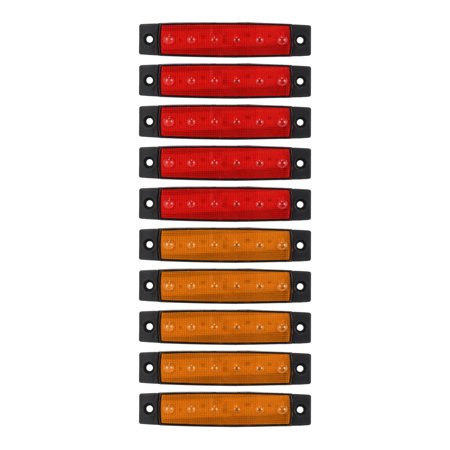 10pcs Exterior Side Marker Indicator Light Tail Lights DC12V 6LED for Truck Van Bus Trailer RV Red Yellow