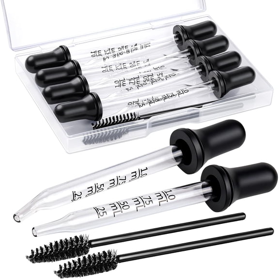 10pcs Eye Dropper 8pcs Glass Pipettes Dropper and 2pcs Cleaning Tool, Droppers for Oils Bent and Straight Tips, 1ml Dropper for Liquid Essential Oils, Ear, Eye, Craft, Measuring