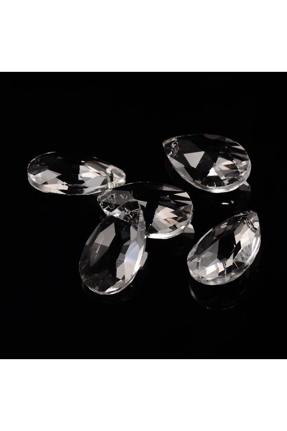 10pcs Faceted Teardrop Glass Pendants Clear 22x13x7mm Hole: 1mm for DIY