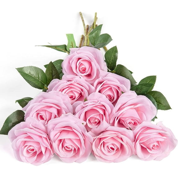 10pcs Fake Black Roses Artificial Silk Flowers Faux Rose Flower Long Stems Bouquet for Arrangement Wedding Centerpiece Party Home Kitchen Decor (Black)