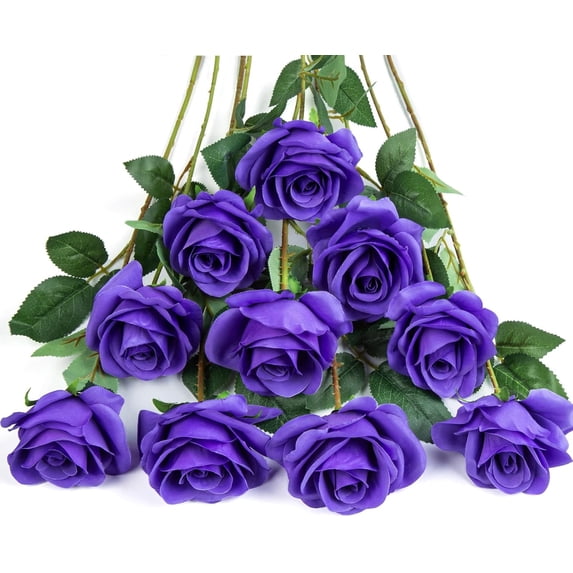 10pcs Fake Black Roses Artificial Silk Flowers Faux Rose Flower Long Stems Bouquet for Arrangement Wedding Centerpiece Party Home Kitchen Decor (Black)