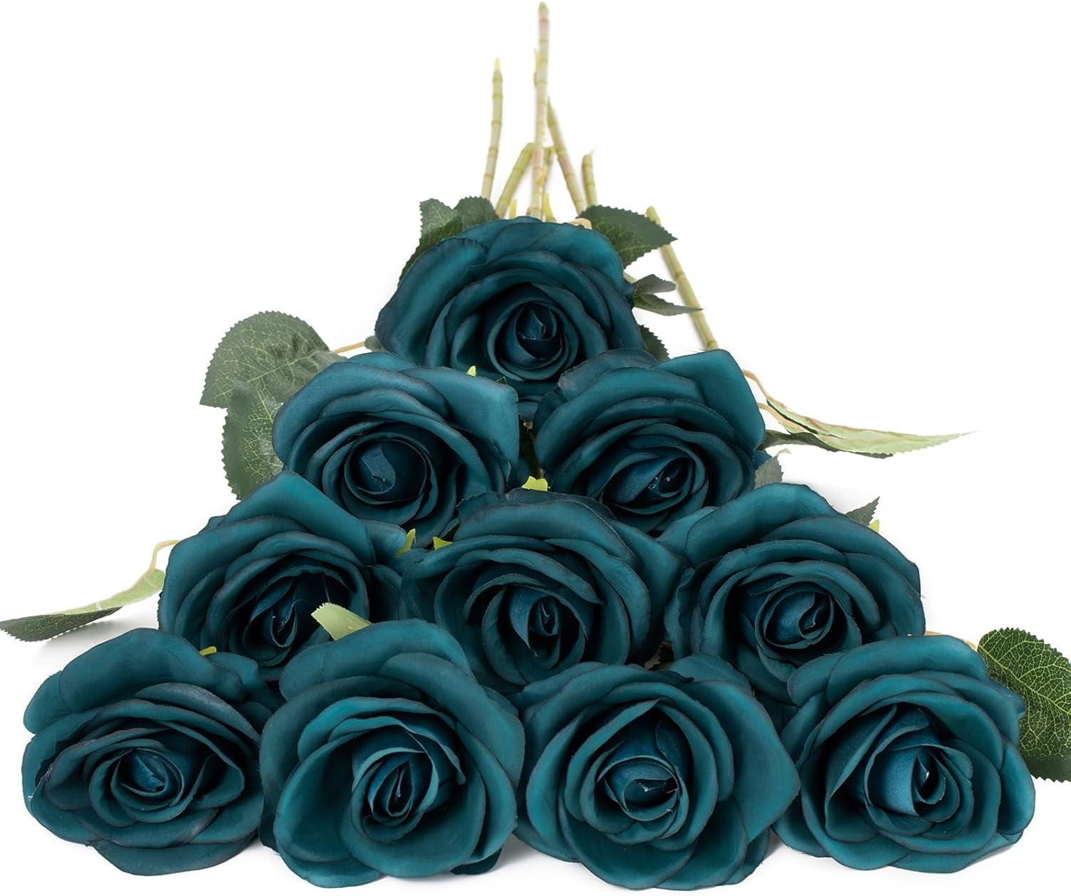 10pcs Fake Black Roses Artificial Silk Flowers Faux Rose Flower Long Stems Bouquet for Arrangement Wedding Centerpiece Party Home Kitchen Decor (Black)