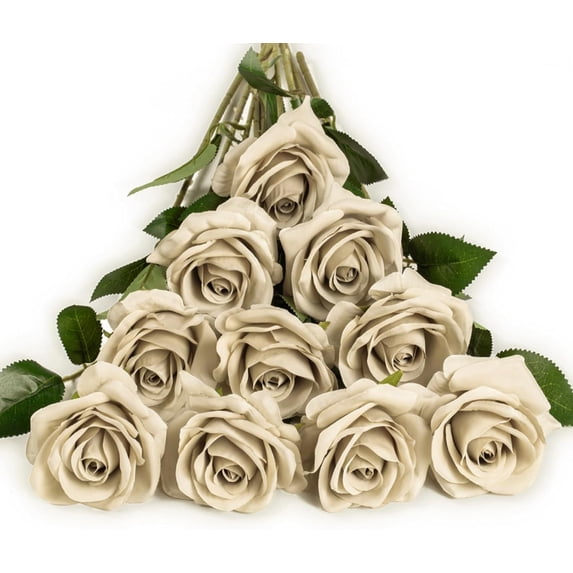10pcs Fake Black Roses Artificial Silk Flowers Faux Rose Flower Long Stems Bouquet for Arrangement Wedding Centerpiece Party Home Kitchen Decor (Black)