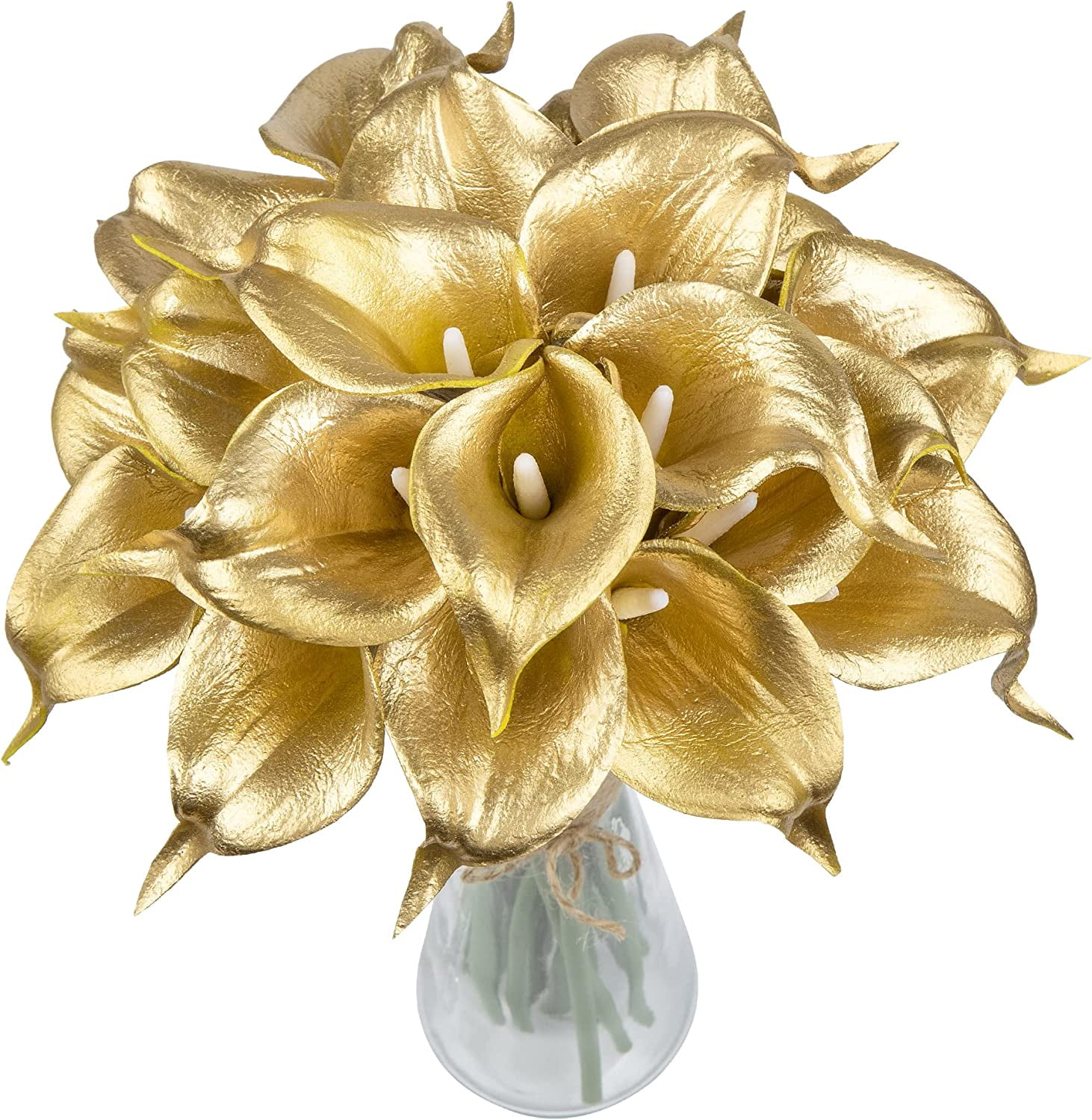 10pcs Fake Calla Lily Flowers Real Touch Latex Artificial Calla Lilies Flowers for Home Wedding Bouquet Baby Shower Centerpieces Party Decor (Gold)
