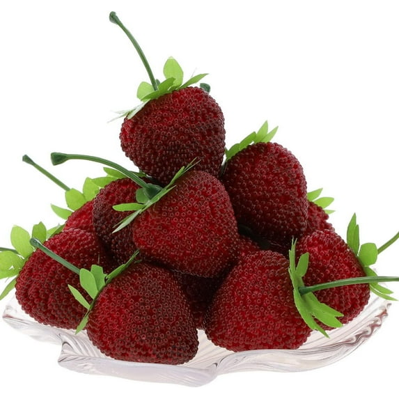 10pcs Fake Faux Berry Decoration Realistic Strawberries Lifelike Simulation Plastic Red Strawberry Artificial Fruit for Home Kitchen Cabinet Shop Supermarket