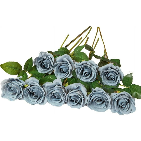 10pcs Fake Roses Artificial Silk Flowers Faux Rose Flower Long Stems Bouquet for Arrangement Wedding Centerpiece Party Home Kitchen Decor(Ivory-White Long Stem)