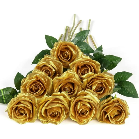 10pcs Fake Roses Artificial Silk Flowers Faux Rose Flower Long Stems Bouquet for Arrangement Wedding Centerpiece Party Home Kitchen Decor(Ivory-White Long Stem)