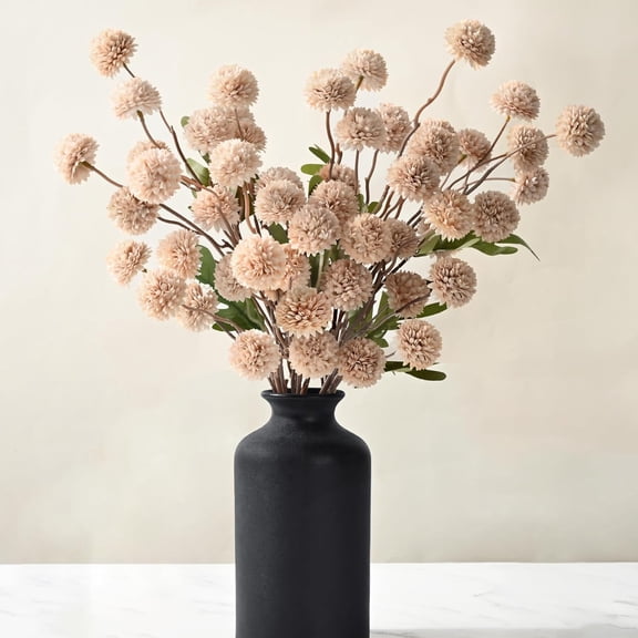 10pcs Fake Silk Pompon Mum , Bulk Faux Mini Chrysanthemums, for Centerpieces Wedding Fillers Champagne Arrangements Boho Decor, No vase, Beige