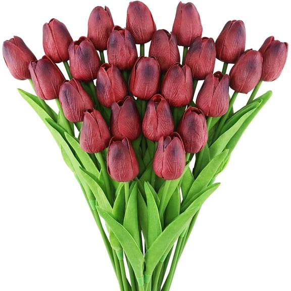 10pcs Fake Tulips Artificial Flowers with Stems Latex Real Touch Faux Tulips Arrangement Bouquet for Home Kitchen Wedding Decorations (Pink)