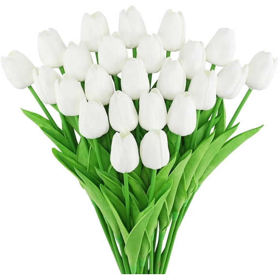 10pcs Fake Tulips Artificial Flowers with Stems Latex Real Touch Faux Tulips Arrangement Bouquet for Home Kitchen Wedding Decorations (Pink)