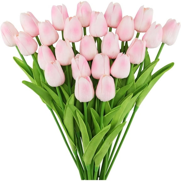 10pcs Fake Tulips Artificial Flowers with Stems Latex Real Touch Faux Tulips Arrangement Bouquet for Home Kitchen Wedding Decorations (Pink)