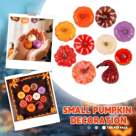 10pcs Fall Halloween Decorations for Home- Mini Pumpkins, Autumn Leaves & Acorns Centerpiece Set -Thanksgiving Harvest Decor for Table, Mantle, Party Backdrop (10pcs, 6cm/2.4inch)