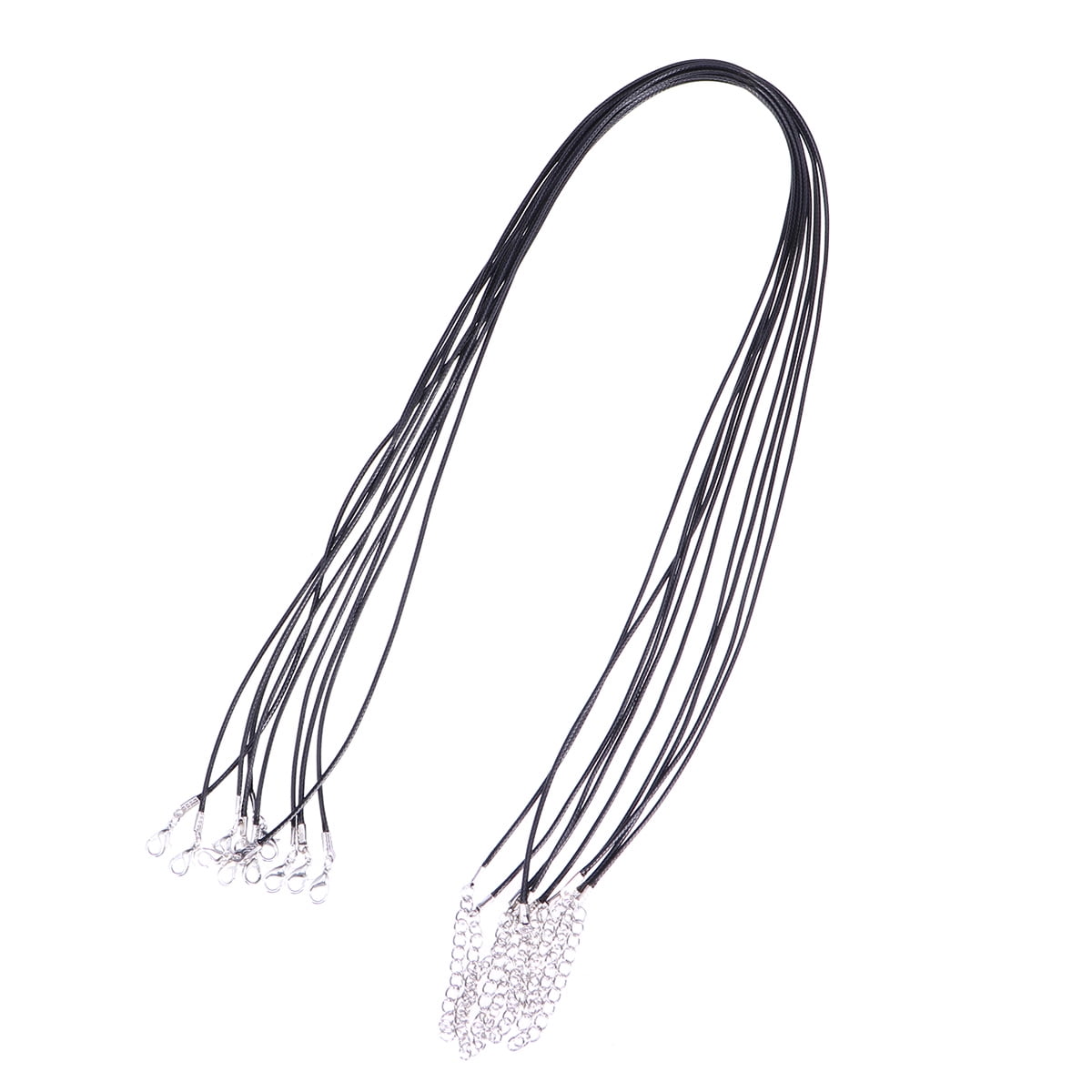 M'LIS 10pcs Fashion Black Wax Line Necklace Pendant Charm Cord beads DIY String Strap Rope Lobster Clasp Leather Jewelry Chain(Black)