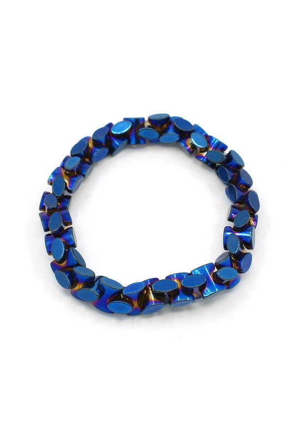 10pcs Fashion Non-Magnetic Hematite Stretchy Bracelets Blue 47mm