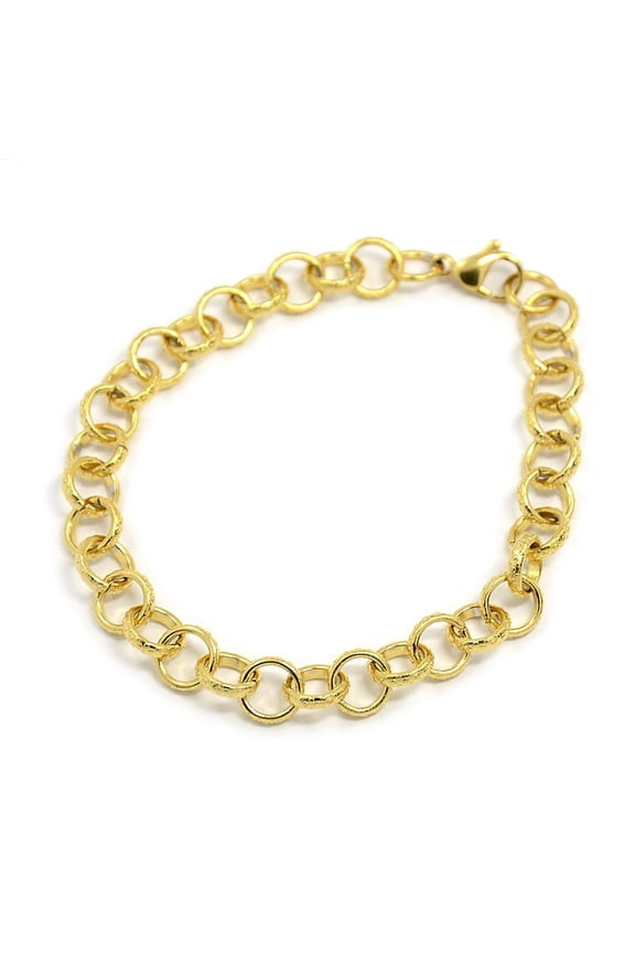 10pcs Fashionable 304 Stainless Steel Engraved Bubbles Cable Chain Bracelets with Lobster Claw Clasps Golden 8-1/8 inch(205mm) 8mm